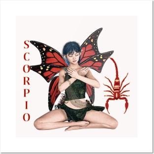 Scorpio fairy meditating with scorpion symbol Posters and Art